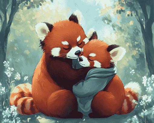 Red Panda Couple Anime Diamond Painting