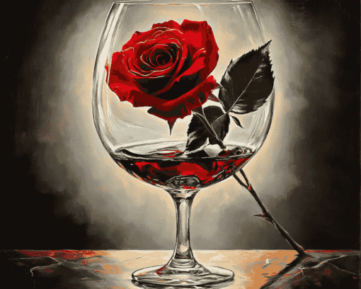 Red Rose Glass Bloom Diamond Painting