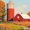 Red Rustic Barn Landscape Diamond Painting