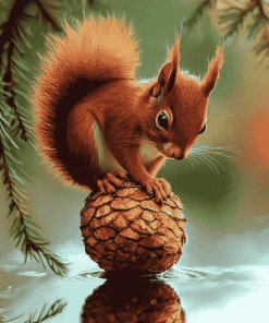 Red Squirrel Acorn Diamond Painting