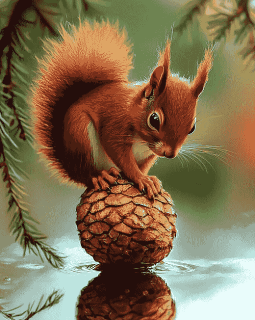 Red Squirrel Acorn Diamond Painting