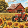 Red Tractor Sunflowers Diamond Painting