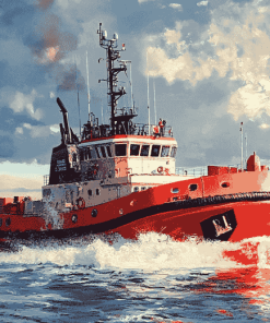 Red Tug Boat Marine Diamond Painting