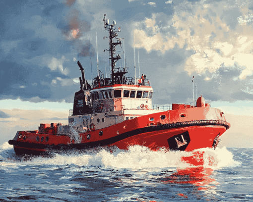 Red Tug Boat Marine Diamond Painting