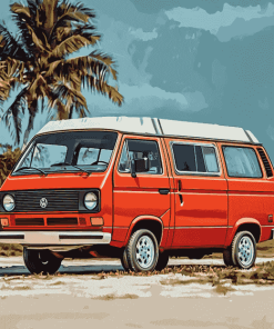 Red Vanagon Classic Vans Diamond Painting