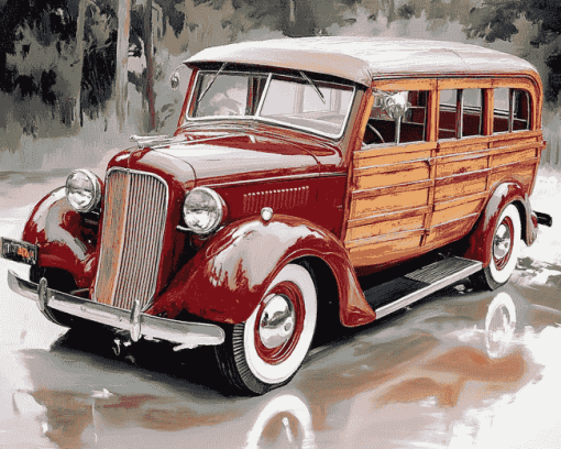 Red Woody Car Design Diamond Painting