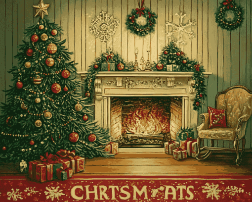 Retro Christmas Scene Diamond Painting