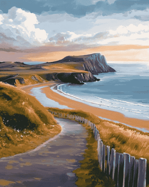 Rhossili Bay Landscape Diamond Painting