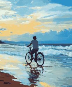 Riding a Bicycle by the Seaside Diamond Painting