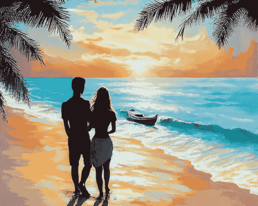 Romantic Beach Lovers Diamond Painting