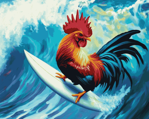 Rooster Surf Adventure Diamond Painting