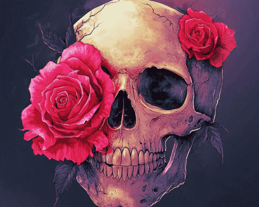 Rose and Skull Motif Diamond Painting