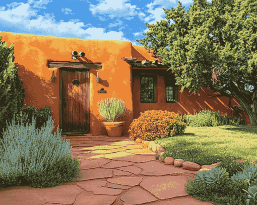 Santa Fe Houses Landscape Diamond Painting