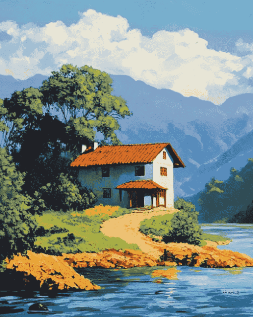 Scenic River House Diamond Painting