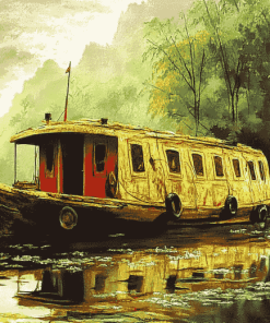 Scenic Valleys House Boat Diamond Painting