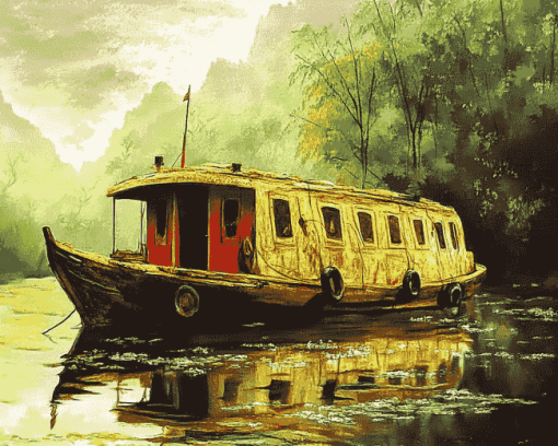 Scenic Valleys House Boat Diamond Painting