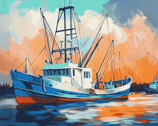 Seascape Shrimp Boat Diamond Painting