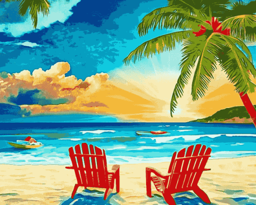 Seaside Chairs Beach View Diamond Painting