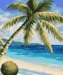 Seaside Coconut Scene Diamond Painting