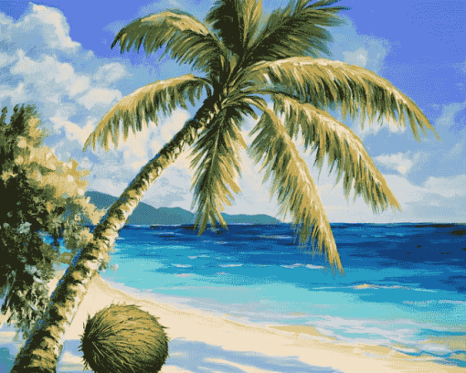 Seaside Coconut Scene Diamond Painting