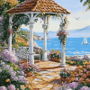 Seaside Gazebo and Blooming Flowers Diamond Painting