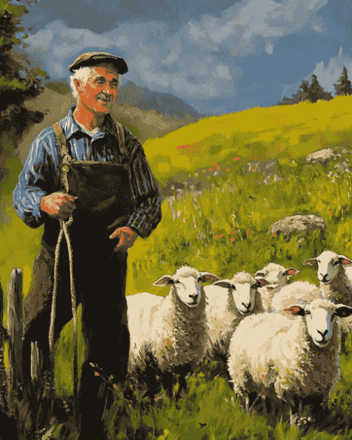 Sheep Farm Landscapes Diamond Painting