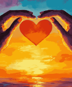 Silhouette Hearts at Sunset Diamond Painting