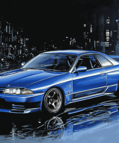 Skyline Car Blue Diamond Painting