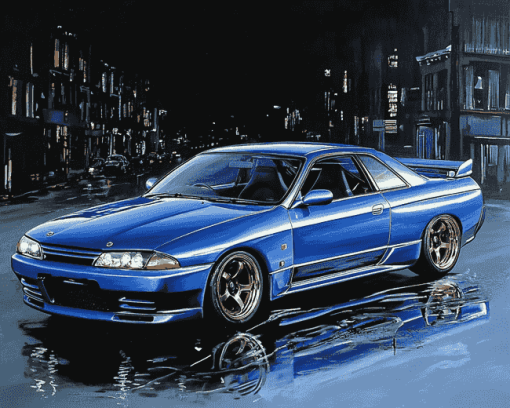 Skyline Car Blue Diamond Painting