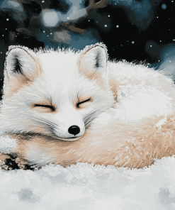 Sleepy Arctic Fox Winter Diamond Painting