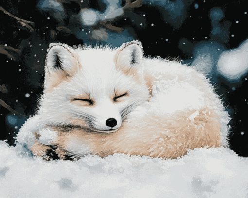 Sleepy Arctic Fox Winter Diamond Painting