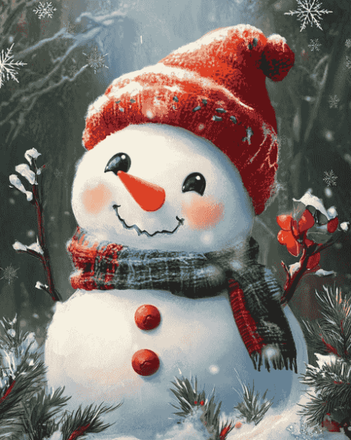 Snowy Cartoon Snowman Diamond Painting