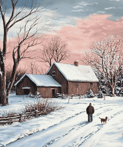 Snowy Farm Landscape Diamond Painting