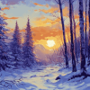 Snowy Forest Sunset Diamond Painting