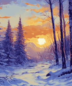 Snowy Forest Sunset Diamond Painting