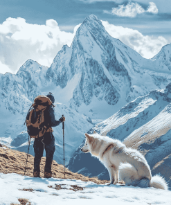 Snowy Mountain Adventure with Dogs Diamond Painting