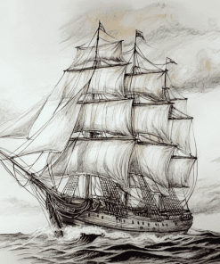 Square Rigged Ship Sailing Diamond Painting