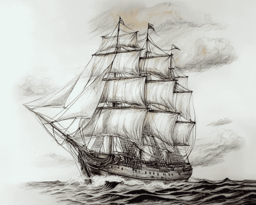 Square Rigged Ship Sailing Diamond Painting