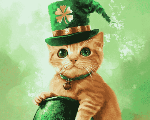 St Patrick's Day Kitten Diamond Painting