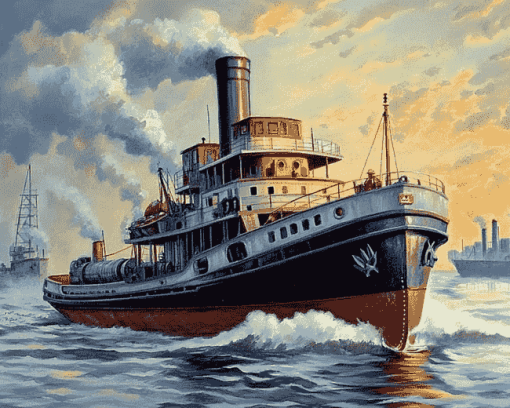 Steam Towboat Ocean Scenes Diamond Painting