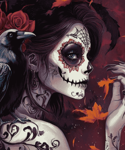 Sugar Skull Girl and Crow Diamond Painting