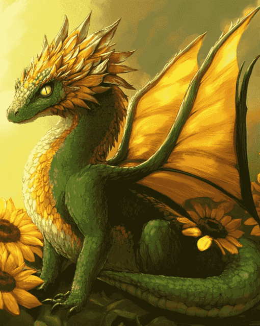 Sunflower Fantasy Dragon Diamond Painting