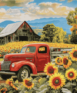 Sunflower Farm Truck Diamond Painting