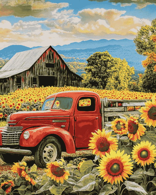 Sunflower Farm Truck Diamond Painting