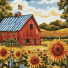 Sunflower and Barn Landscape Diamond Painting