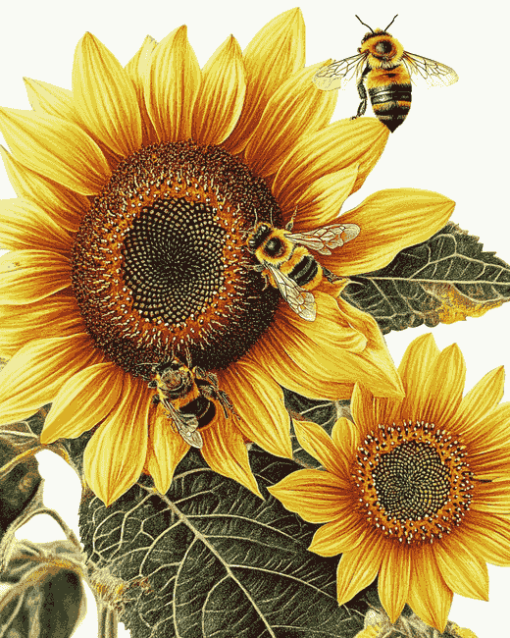 Sunflower and Bee Blossoms Diamond Painting