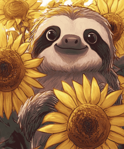 Sunflowers and Sloths Cartoon Diamond Painting