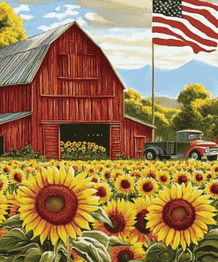 Sunflowers with Rustic Barn Diamond Painting