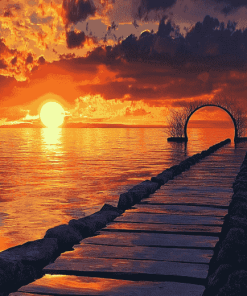 Sunset Beach Bridge Diamond Painting