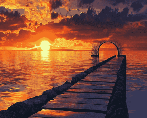 Sunset Beach Bridge Diamond Painting